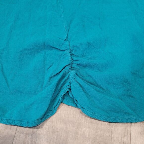 Oh My Gauze! Top Size 3 (XXL) Turquoise Side Ruching Lagenlook Coastal Boho - Picture 2 of 5
